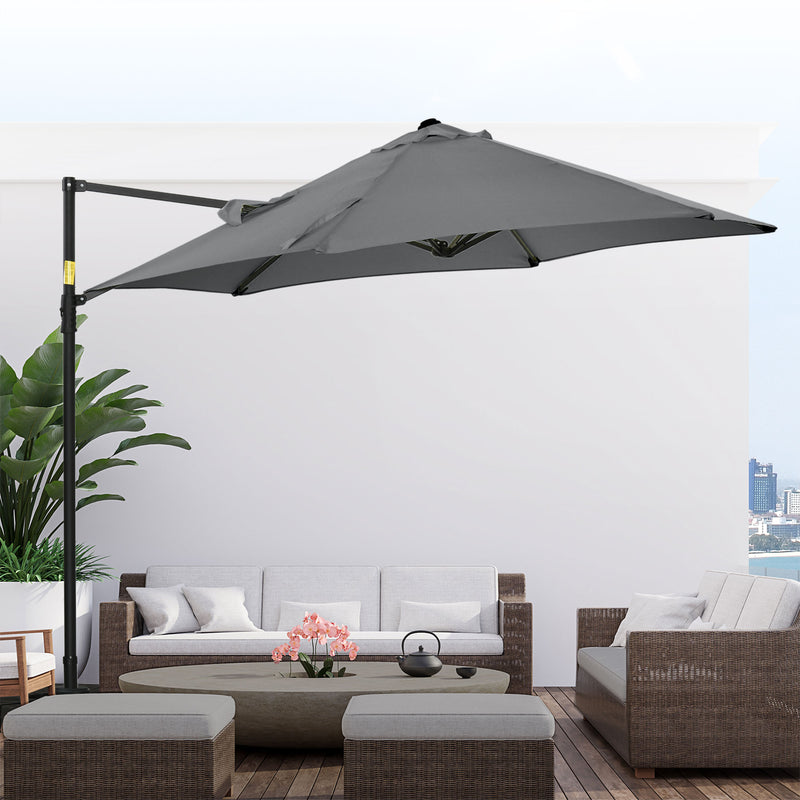 Patio Umbrellas, 8.5ft Offset Cantilever Patio Umbrella Roma Parasol with 360° Rotation - Dark Grey - Seasonal Overstock