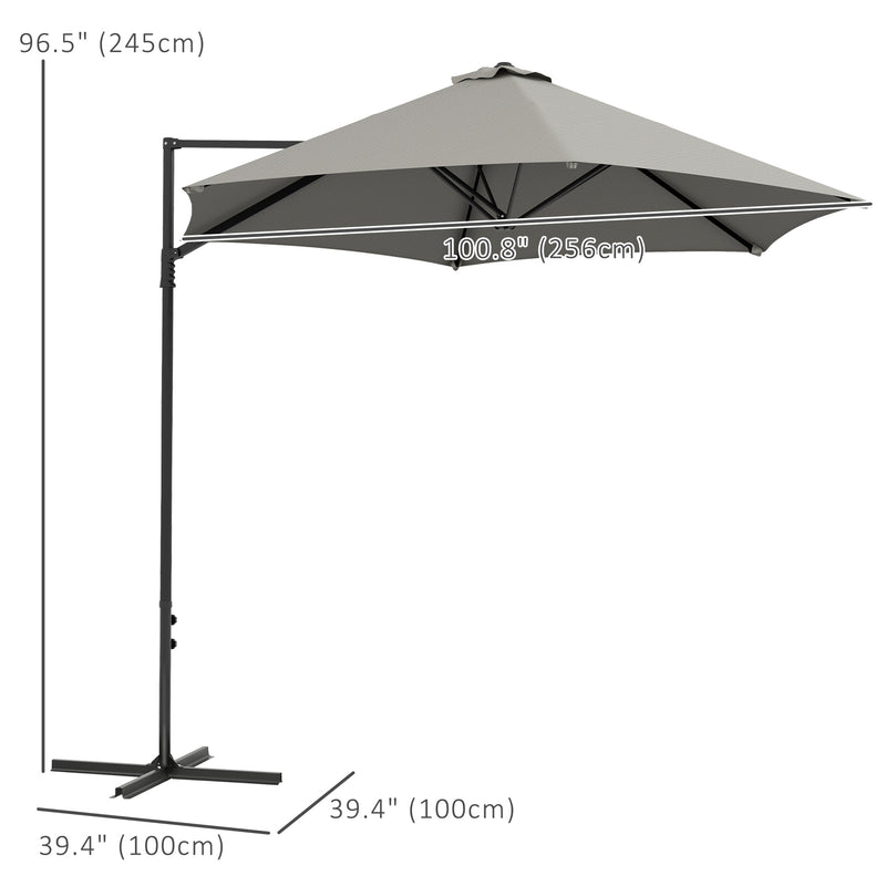 Patio Umbrellas, 8.5ft Offset Cantilever Patio Umbrella Roma Parasol with 360° Rotation - Light Grey - Seasonal Overstock