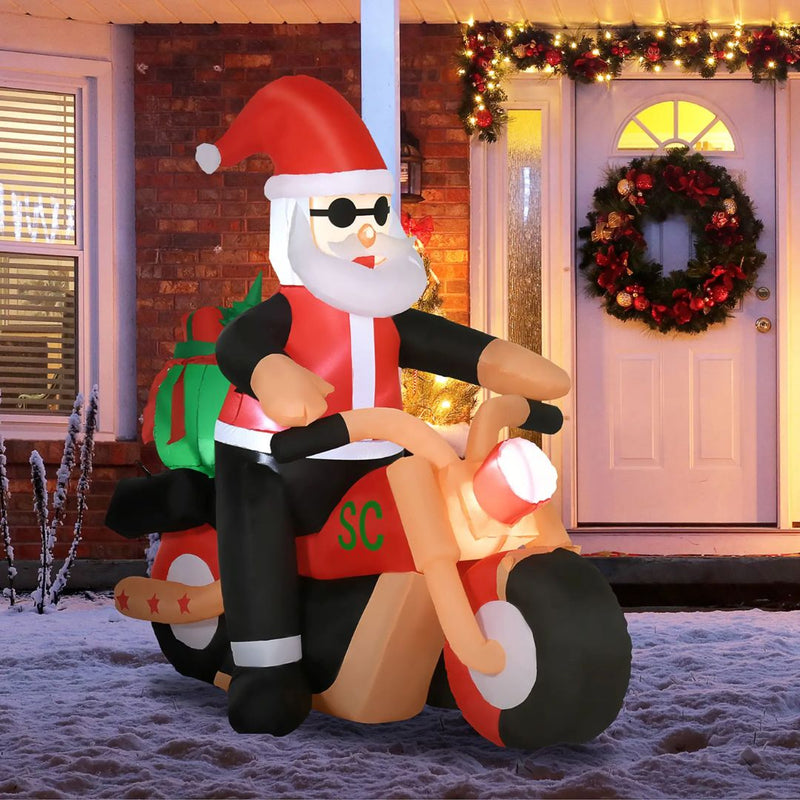 Inflatable Santa on a Motorcycle 5.5ft Tall with LED Lights for Indoor Outdoor Christmas Display