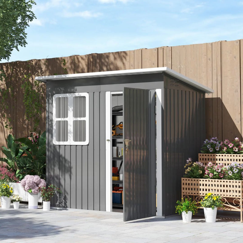 7' x 4' Outdoor Garden Storage Shed with Swing Door and Window - Grey