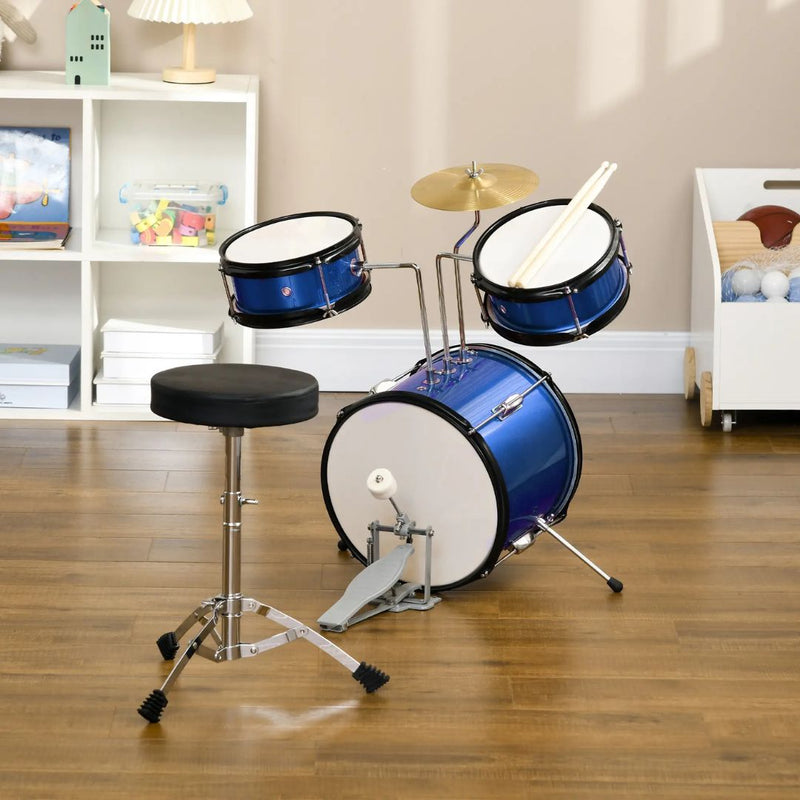 7pc Beginner Blue Drum Set for Kids with Thrown, Cymbal, Pedal and Drumsticks