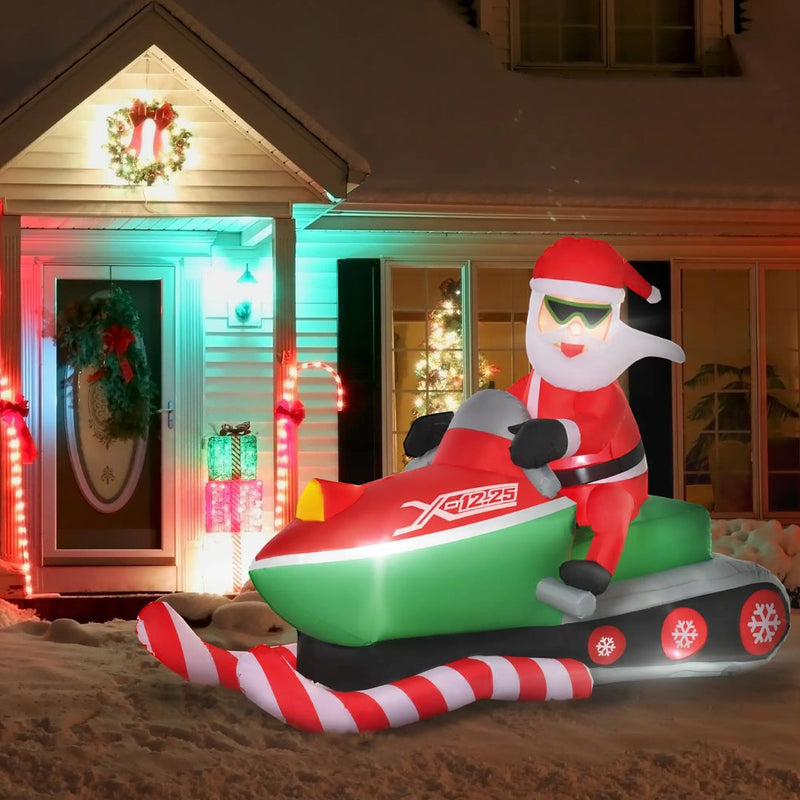 Inflatable Santa on a Snowmobile 5.2ft Tall with LED Lights for Indoor Outdoor Christmas Display