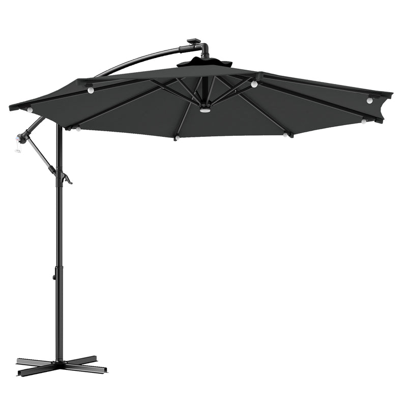 Patio Umbrellas, 8.8ft Cantilever Patio Umbrella with Solar LED Lights - Grey - Seasonal Overstock