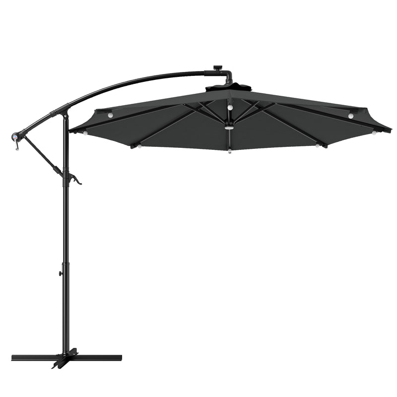 Patio Umbrellas, 8.8ft Cantilever Patio Umbrella with Solar LED Lights - Grey - Seasonal Overstock