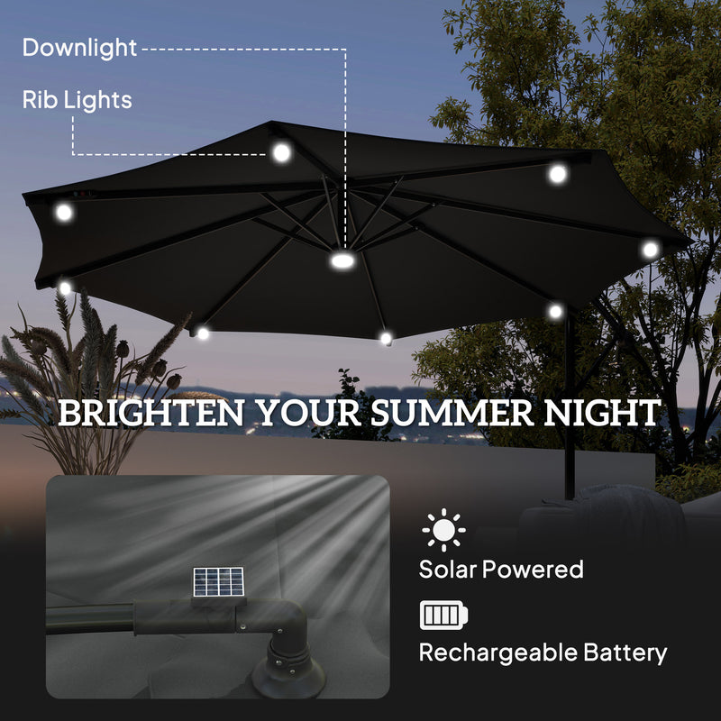 Patio Umbrellas, 8.8ft Cantilever Patio Umbrella with Solar LED Lights - Grey - Seasonal Overstock