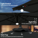 Patio Umbrellas, 8.8ft Cantilever Patio Umbrella with Solar LED Lights - Grey - Seasonal Overstock
