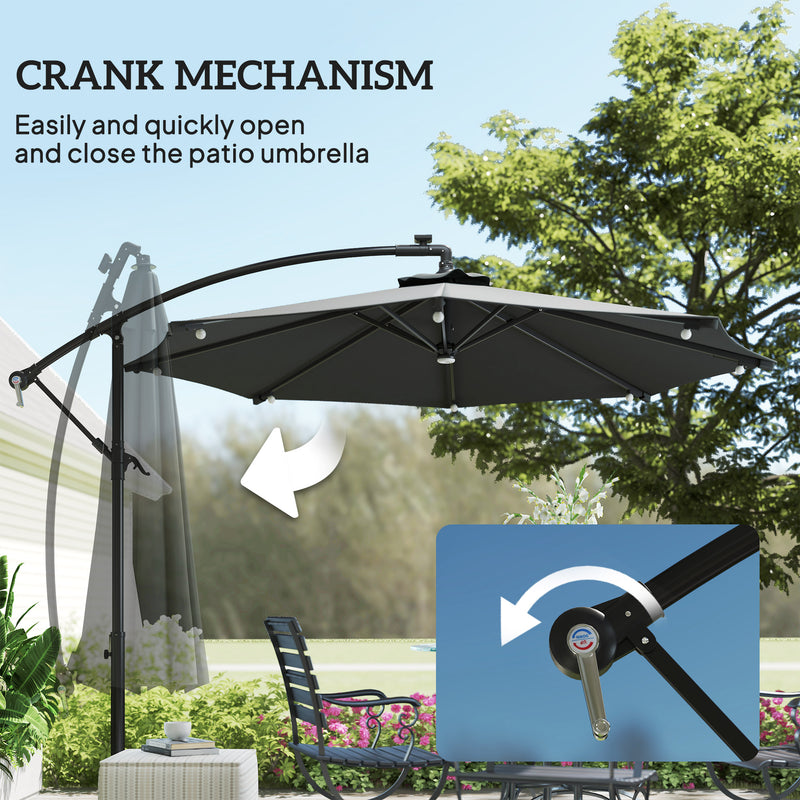 Patio Umbrellas, 8.8ft Cantilever Patio Umbrella with Solar LED Lights - Grey - Seasonal Overstock