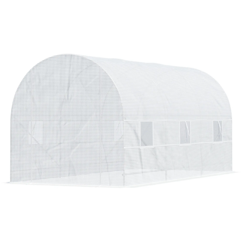 14.6' x 6.6' Walk-In Portable Plastic Cover Garden Greenhouse, Round Top, Steel Frame - White