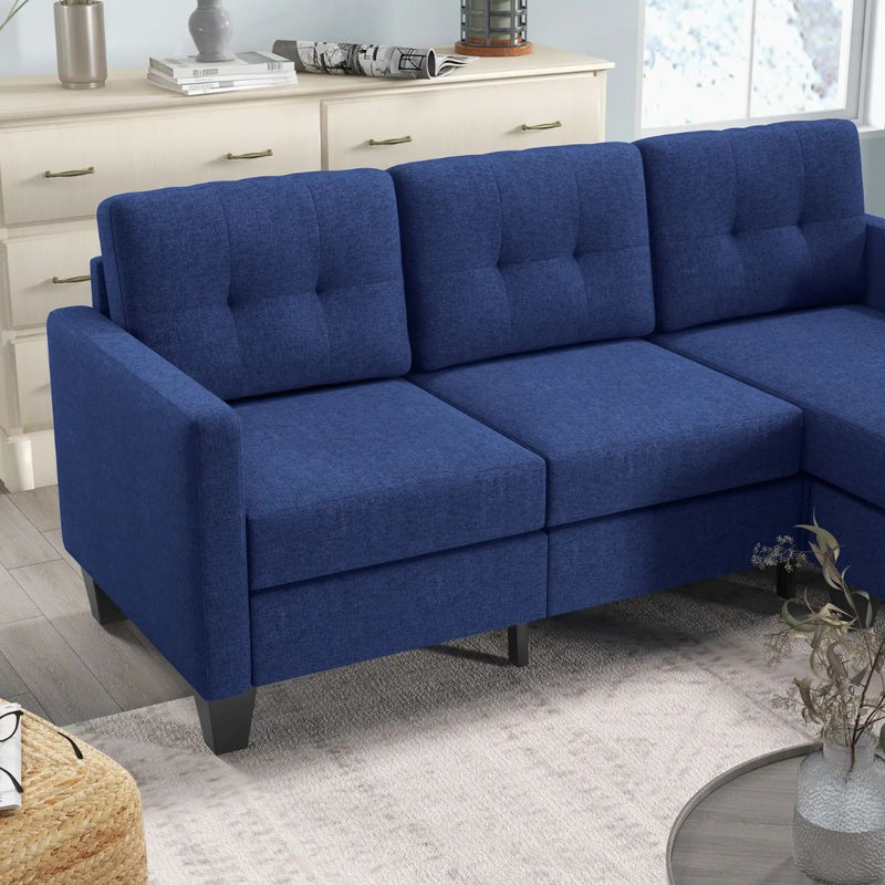 Carmen 77" Dark Blue Upholstered Reversible Sectional Sofa