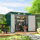 8' x 4' Galvanized Steel Garden Shed with Double Doors - Green