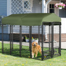 8' x 4' Steel Outdoor Dog Kennel with Rotating Food & Water Bowls, 6' Height & Green Canopy Cover