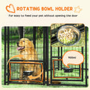 8' x 4' Steel Outdoor Dog Kennel with Rotating Food & Water Bowls, 6' Height & Green Canopy Cover
