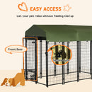 8' x 4' Steel Outdoor Dog Kennel with Rotating Food & Water Bowls, 6' Height & Green Canopy Cover