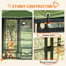 8' x 4' Steel Outdoor Dog Kennel with Rotating Food & Water Bowls, 6' Height & Green Canopy Cover