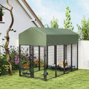 8' x 4' x 6' Steel Outdoor Dog Kennel with Rotating Bowls & Green Canopy Cover