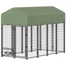 8' x 4' x 6' Steel Outdoor Dog Kennel with Rotating Bowls & Green Canopy Cover