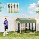 8' x 4' x 6' Steel Outdoor Dog Kennel with Rotating Bowls & Green Canopy Cover