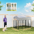 8' x 4' x 6' Steel Outdoor Dog Kennel with Rotating Bowls & Grey Canopy Cover