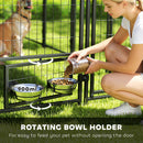 8' x 4' x 6' Steel Outdoor Dog Kennel with Rotating Bowls & Green Canopy Cover