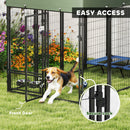 8' x 4' x 6' Steel Outdoor Dog Kennel with Rotating Bowls & Green Canopy Cover