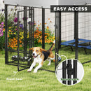 8' x 4' x 6' Steel Outdoor Dog Kennel with Rotating Bowls & Grey Canopy Cover