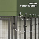 8' x 4' x 6' Steel Outdoor Dog Kennel with Rotating Bowls & Green Canopy Cover