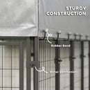 8' x 4' x 6' Steel Outdoor Dog Kennel with Rotating Bowls & Grey Canopy Cover