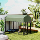 8' x 4' x 6' Steel Outdoor Dog Kennel with Rotating Bowls & Green Canopy Cover