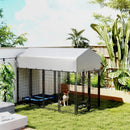 8' x 4' x 6' Steel Outdoor Dog Kennel with Rotating Bowls & Grey Canopy Cover