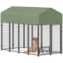 8' x 4' x 6' Steel Outdoor Dog Kennel with Rotating Bowls & Green Canopy Cover