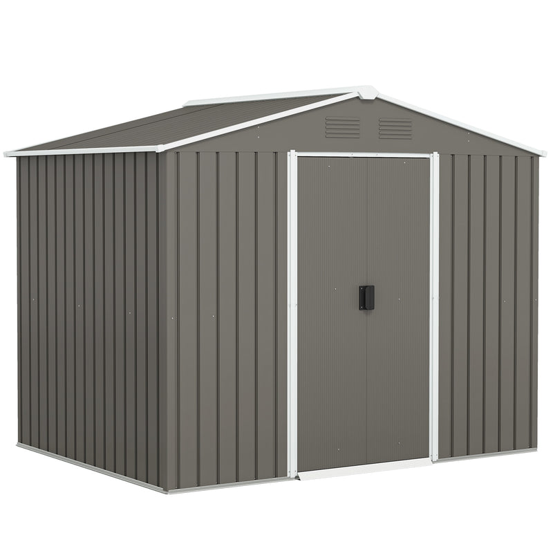 8' x 6' Outdoor Garden Storage Shed with Dual Sliding Doors - Light Grey