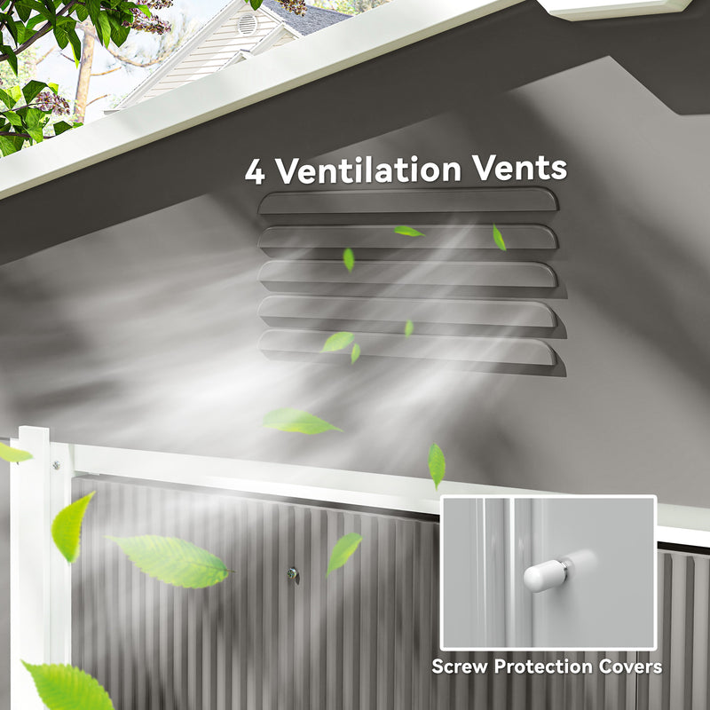 8' x 6' Outdoor Garden Storage Shed with Dual Sliding Doors - Light Grey