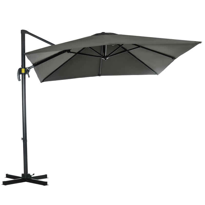 Patio Umbrellas, 8' x 8' Cantilever Square Umbrella with 360° Rotation, Tilt and Crank - Grey - Seasonal Overstock