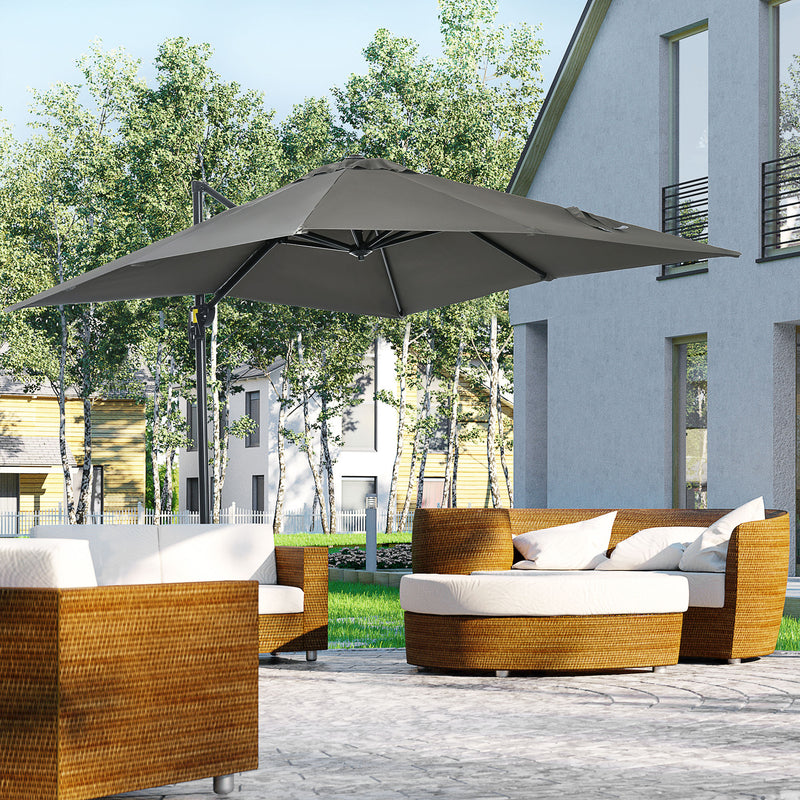 Patio Umbrellas, 8' x 8' Cantilever Square Umbrella with 360° Rotation, Tilt and Crank - Grey - Seasonal Overstock