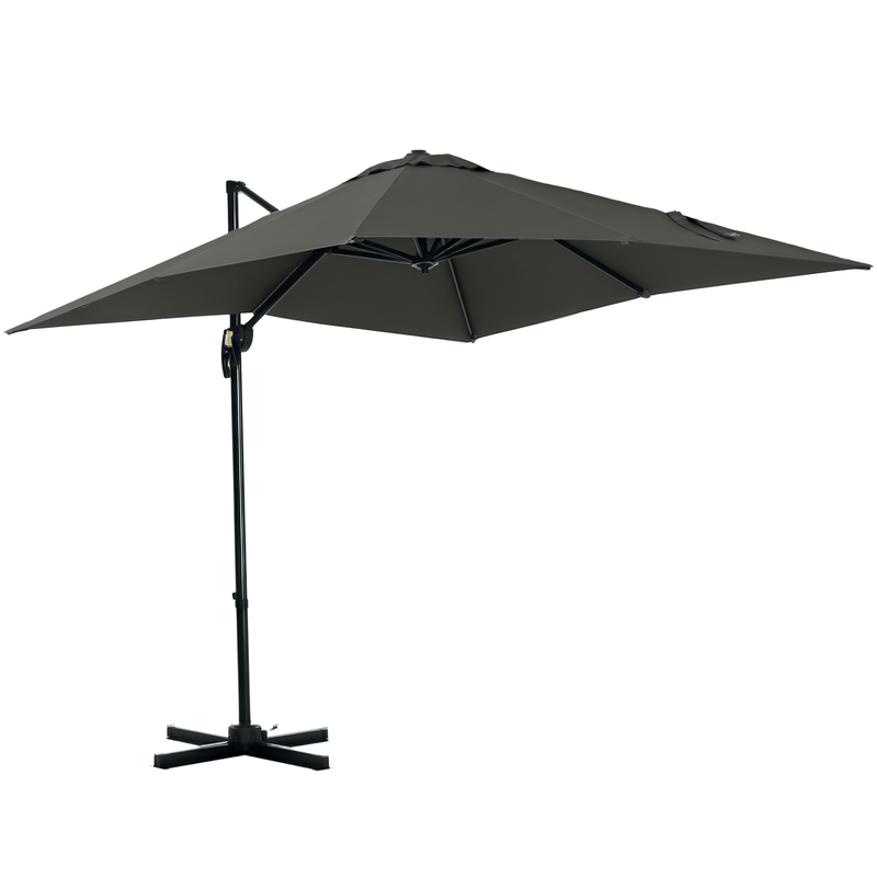 Patio Umbrellas, 8' x 8' Cantilever Square Umbrella with 360° Rotation, Tilt and Crank - Grey - Seasonal Overstock