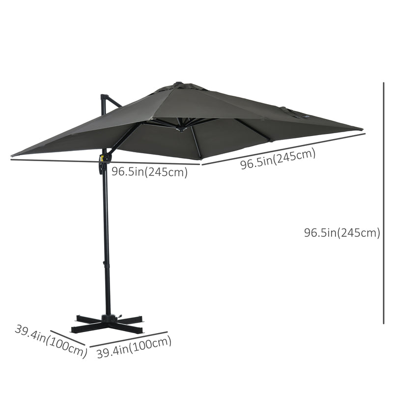 Patio Umbrellas, 8' x 8' Cantilever Square Umbrella with 360° Rotation, Tilt and Crank - Grey - Seasonal Overstock
