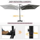 Patio Umbrellas, 8' x 8' Cantilever Square Umbrella with 360° Rotation, Tilt and Crank - Grey - Seasonal Overstock