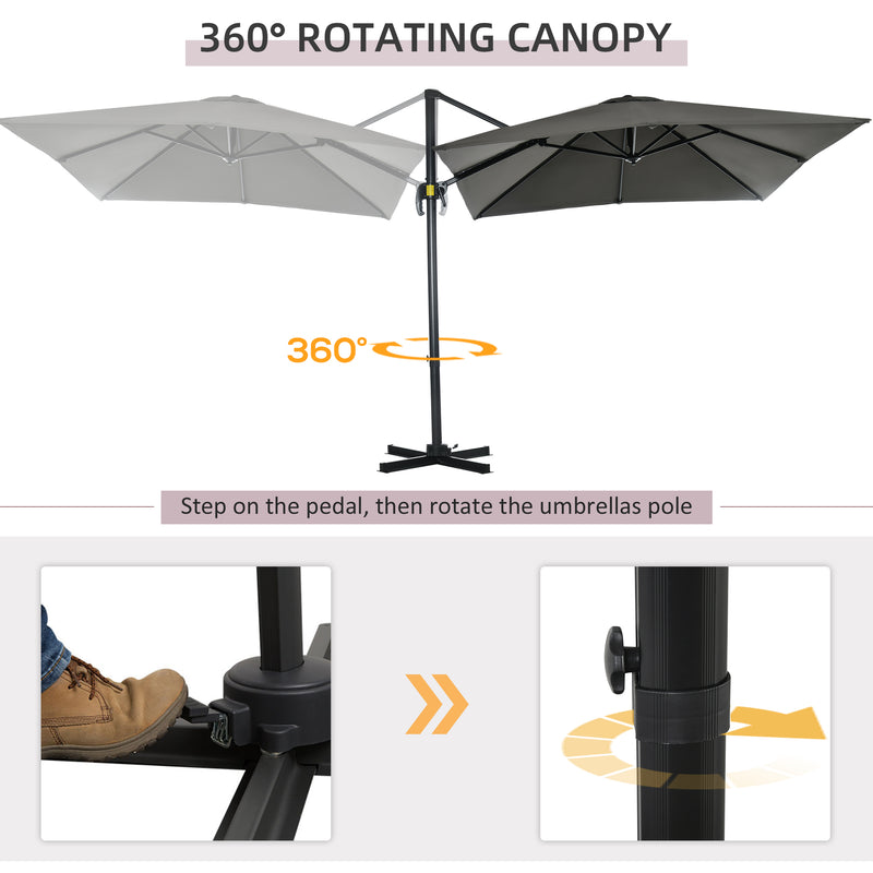 Patio Umbrellas, 8' x 8' Cantilever Square Umbrella with 360° Rotation, Tilt and Crank - Grey - Seasonal Overstock