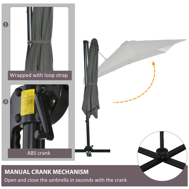 Patio Umbrellas, 8' x 8' Cantilever Square Umbrella with 360° Rotation, Tilt and Crank - Grey - Seasonal Overstock