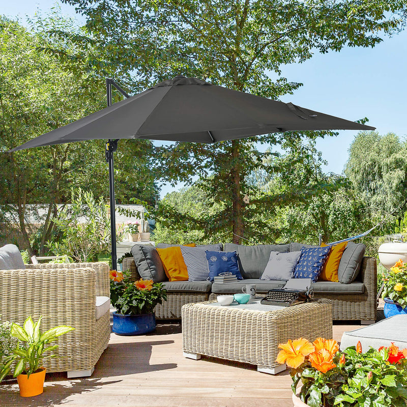 Patio Umbrellas, 8' x 8' Cantilever Square Umbrella with 360° Rotation, Tilt and Crank - Grey - Seasonal Overstock