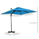 Patio Umbrellas, 8' x 8' Cantilever Square Umbrella with 360° Rotation, Tilt and Crank - Turquoise - Seasonal Overstock