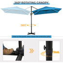 Patio Umbrellas, 8' x 8' Cantilever Square Umbrella with 360° Rotation, Tilt and Crank - Turquoise - Seasonal Overstock