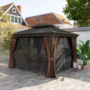 Gazebos, Tamerlaine 10' x 12' Steel Roof Outdoor Gazebo Shelter with Vented Roof and Aluminum Frame - Brown - Seasonal Overstock