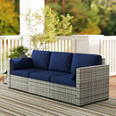 Patio Furniture, Manchester Creek Outdoor Patio Rattan Sofa - Dark Blue & Grey - Seasonal Overstock
