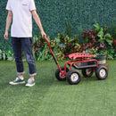 Gardening Accessories, Rolling Garden Scooter Cart with Swivel and Adjustable Seat, Basket and Tool Tray - Red - Seasonal Overstock