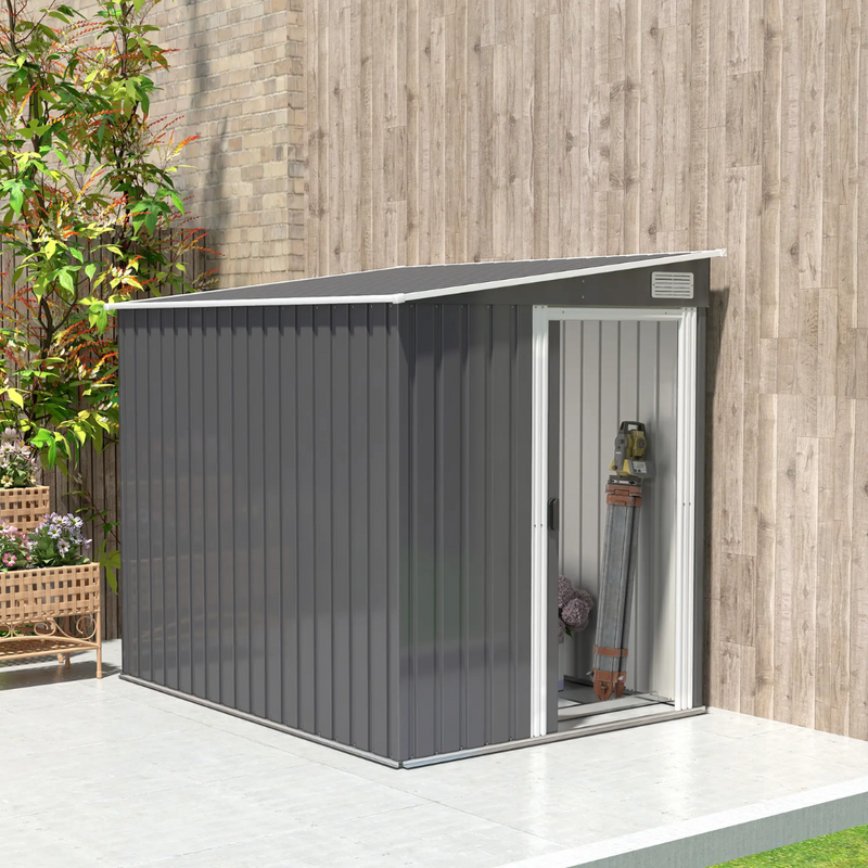 5' x 7' Galvanized Lean-To Storage Shed with Sliding Door - Dark Grey