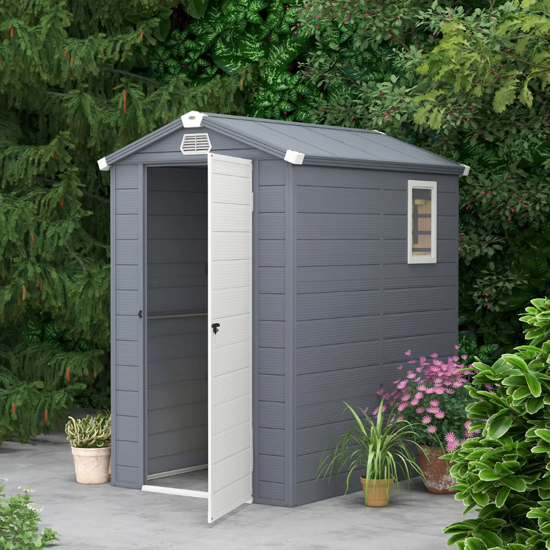 4.5' x 6' Resin Plastic Outdoor Storage Shed with Swing Door and Latch - Grey