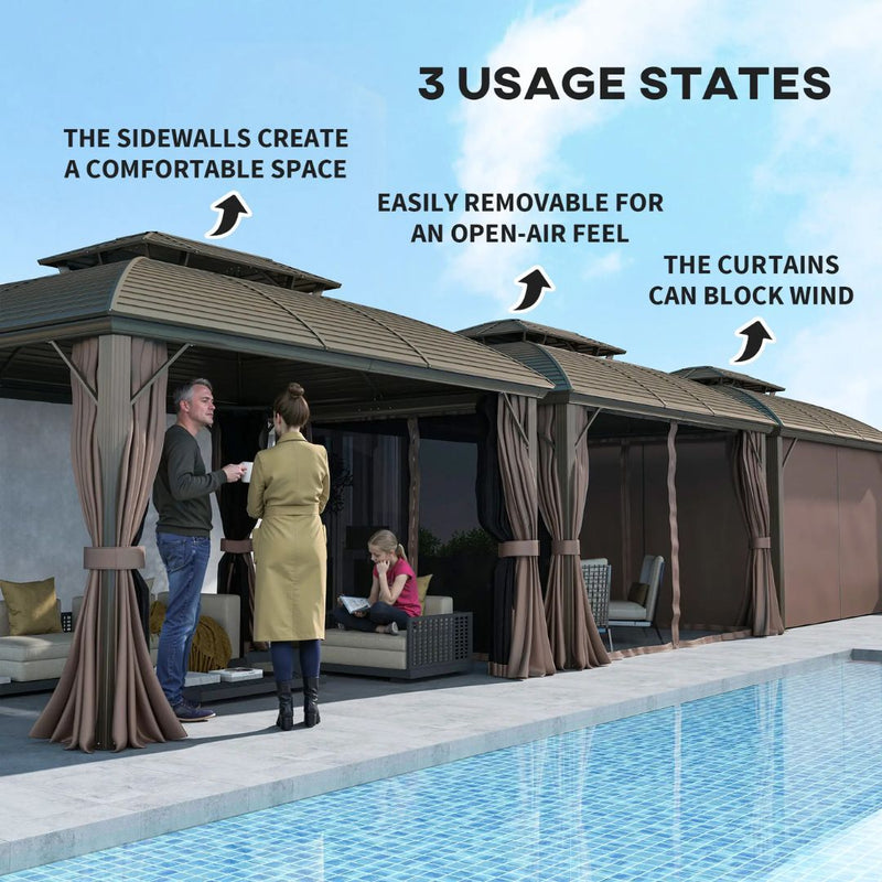 Gazebos, Umbra Valley 10' x 12' Hard Top Gazebo with Vented Steel Roof, Curtains and Mesh Sidewalls - Seasonal Overstock