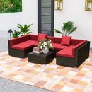 Patio Furniture, Peace River 7 Pc Rattan Wicker Modular Outdoor Furniture Sectional Sofa Set - Red / Brown - Seasonal Overstock