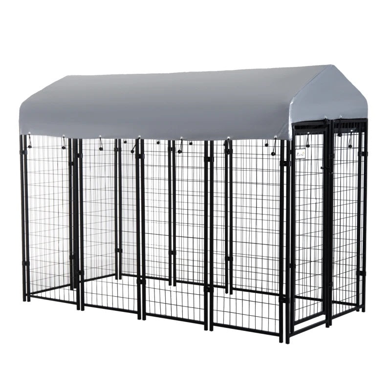 8' x 4' Solid Steel Fence Outdoor Dog Kennel with 6' Height and Oxford Canopy Cover